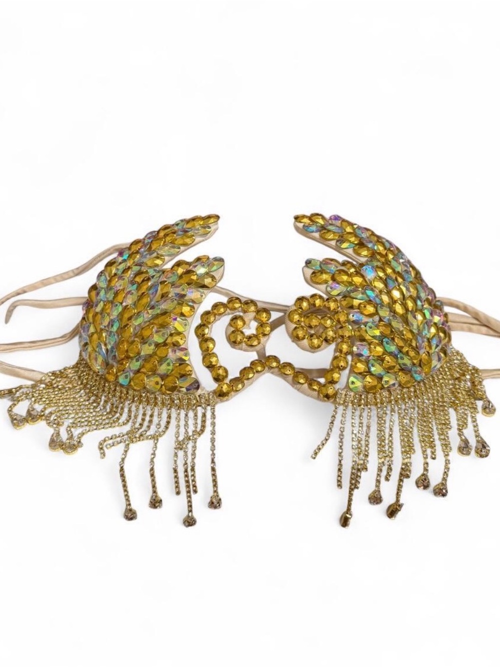 Gold Crystal Wing Wire Fringe Bra Accessory - Women Accessories